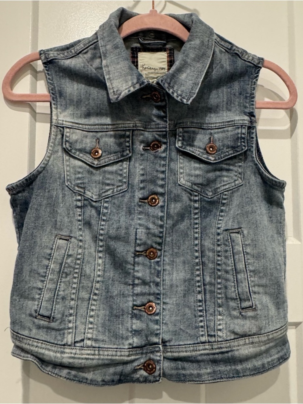 Heritage 1981 Denim Jacket with Plaid Trim Light Blue M